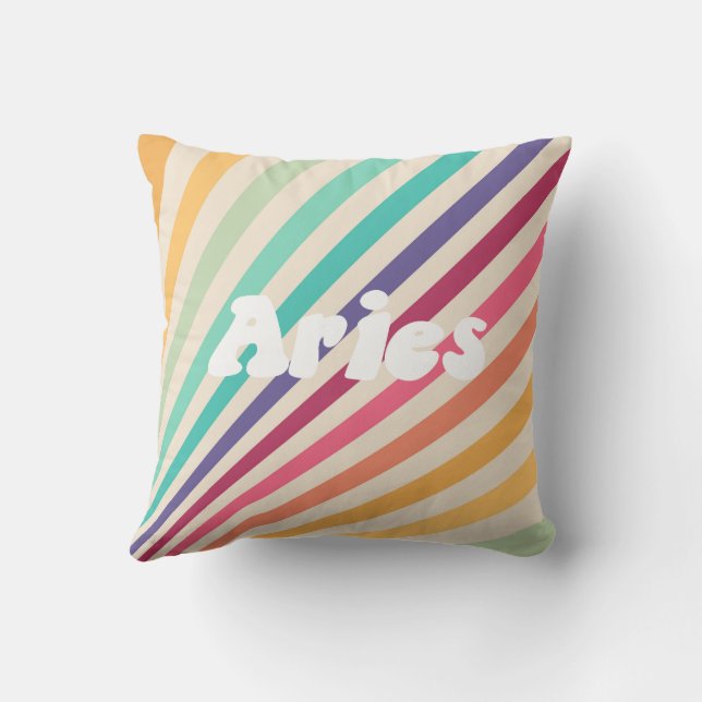 Aries Retro Rainbow Zodiac Astrology Round Pillow (Back)