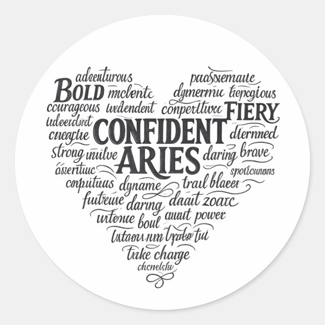 Aries Round Sticker | Zodiac Word Cloud (Front)