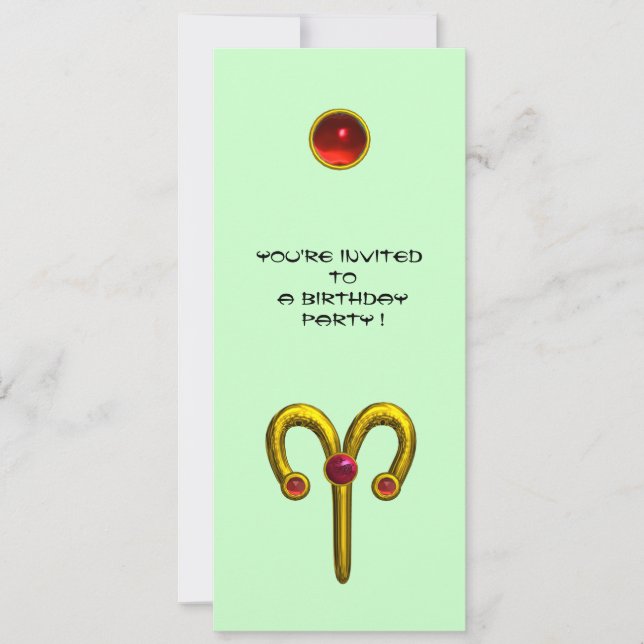 ARIES RUBY ,  bright yellow green  red Invitation (Front)
