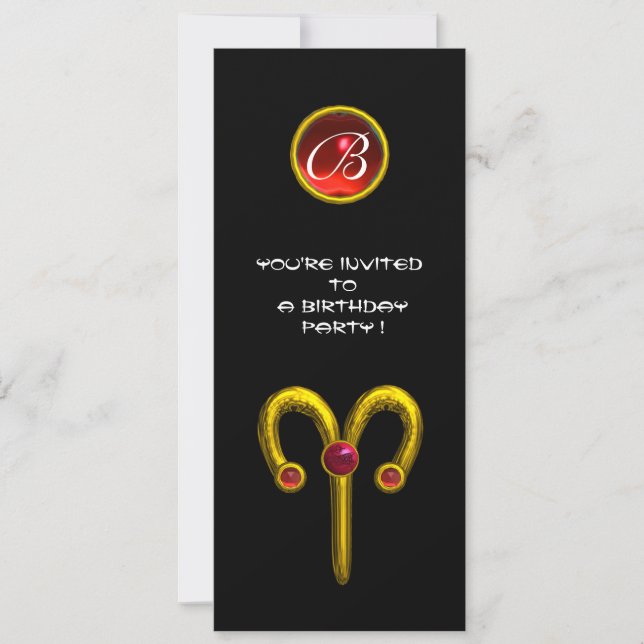 ARIES RUBY MONOGRAM , bright yellow black red Invitation (Front)