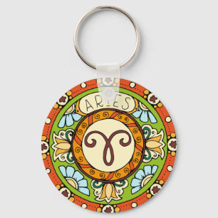 Aries sign colorful mandala key ring