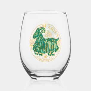 Aries Sign of the Zodiac Stemless Wine Glass