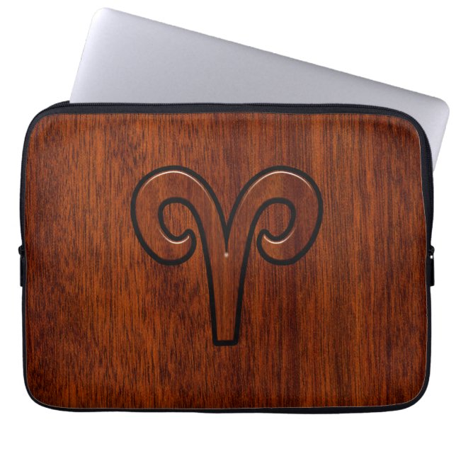 Aries Sign on Mahogany like print decor Laptop Sleeve (Front)