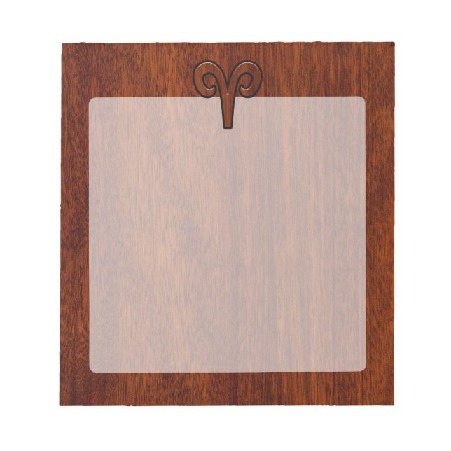Aries Sign on Mahogany like print decor Notepad (Front)