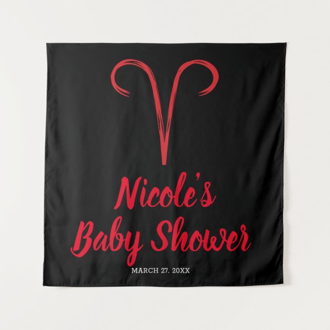ARIES Sign Red Astrology Zodiac Party Backdrop Tapestry (Front)