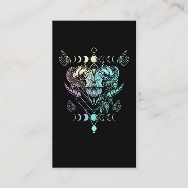 Aries Skull Snake Wicca Occult Crescent Moon Goth Business Card (Front)