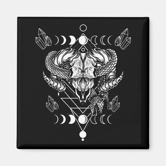 Aries Skull Wicca Occult Crescent Moon Witchcraft Magnet (Front)