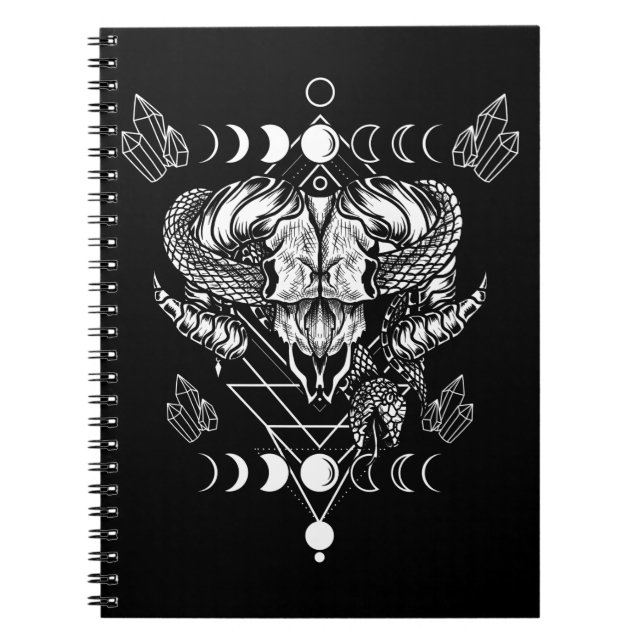 Aries Skull Wicca Occult Crescent Moon Witchcraft Notebook (Front)