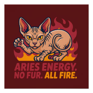 Aries Sphynx Cat Fire Zodiac Energy Art Poster