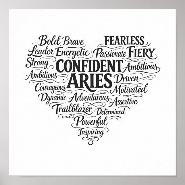 Aries Square Poster | Zodiac Word Cloud Art (Front)