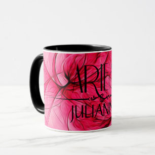 Aries Star Sign Zodiac Mug in Pink and Black
