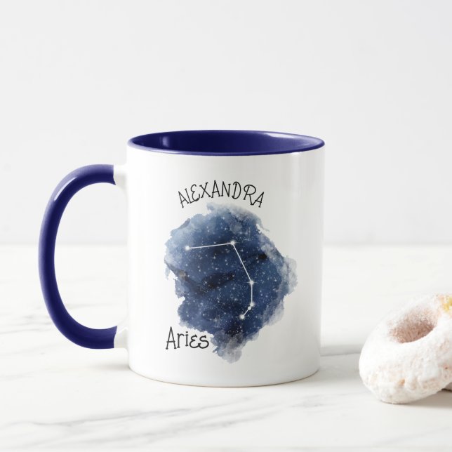 Aries Starry Night Constellation Custom Name Mug (With Donut)