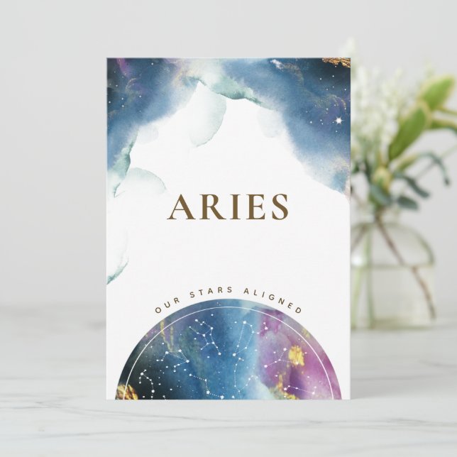 Aries Table Sign Celestial Watercolor Theme Card (Standing Front)