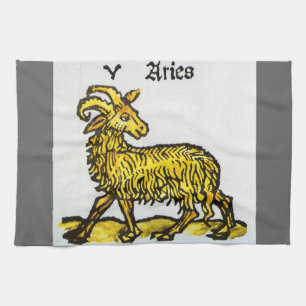 Aries the Golden Ram, Vintage Signs of the Zodiac Tea Towel