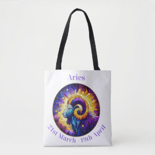 Aries the Ram, bright, vibrant tote bag