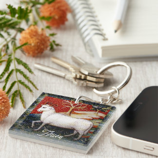 Aries the Ram Zodiac Sign Birthday Party Key Ring