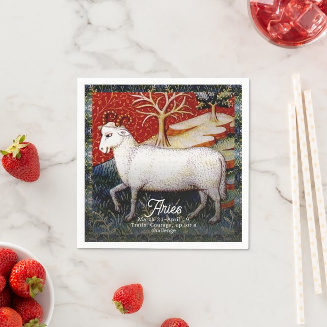 Aries the Ram Zodiac Sign Birthday Party Napkin (Insitu)