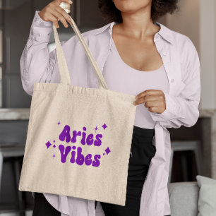 Aries Vibes Zodiac Astrology Purple Stars Tote Bag