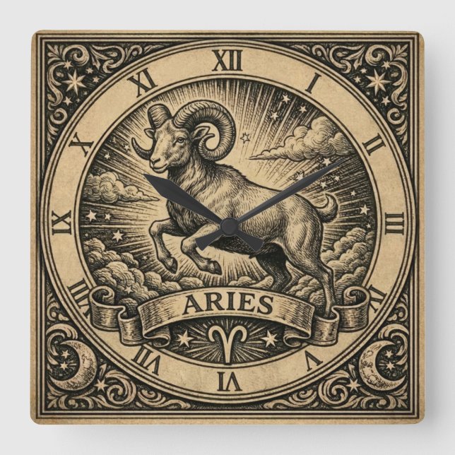 Aries Vintage Zodiac Wall Clock (Front)