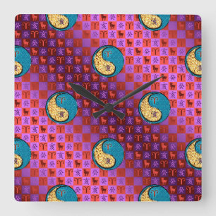 Aries & Water Boar Square Wall Clock