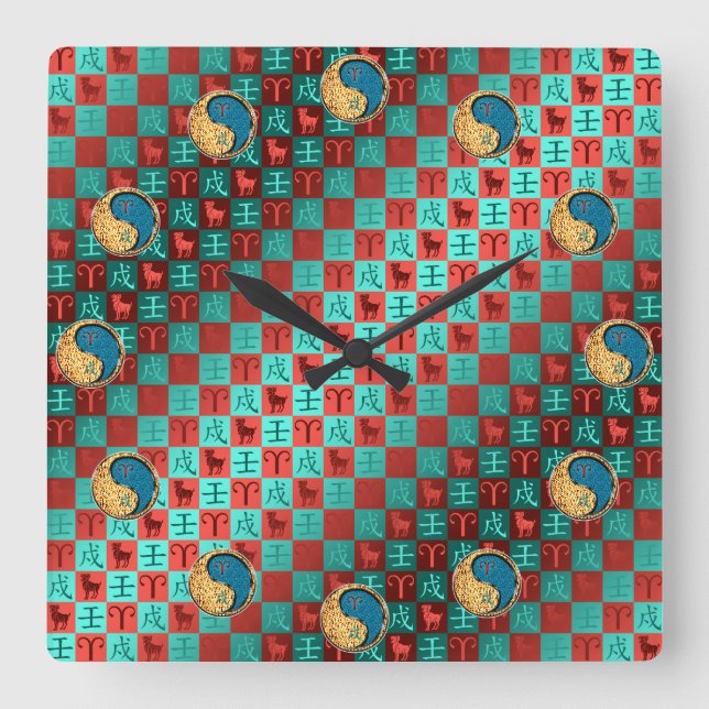 Aries & Water Dog Square Wall Clock (Front)