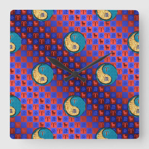 Aries & Water Ox Square Wall Clock