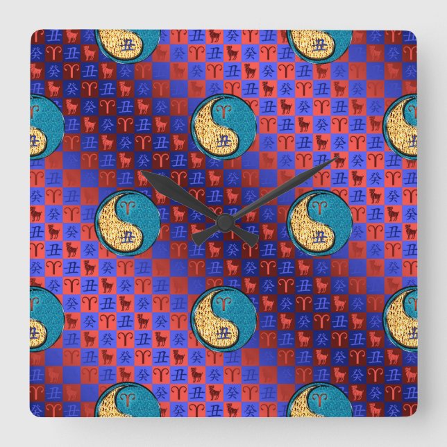 Aries & Water Ox Square Wall Clock (Front)