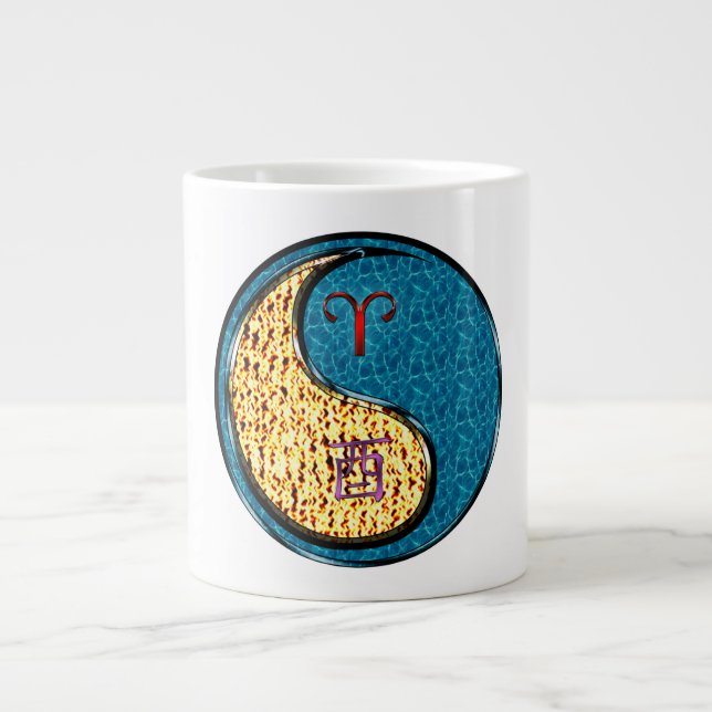 Aries & Water Rooster Large Coffee Mug (Front)