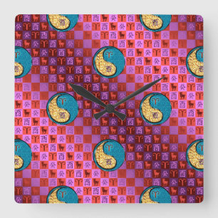 Aries & Water Rooster Square Wall Clock