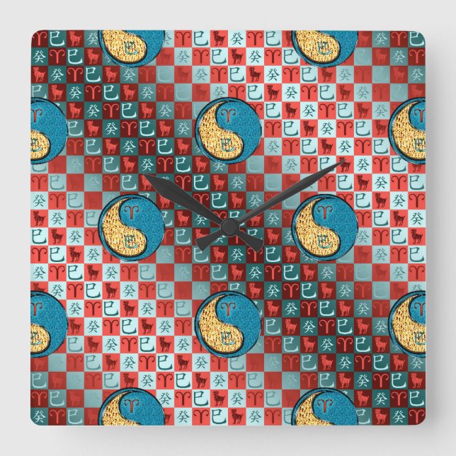 Aries & Water Snake Square Wall Clock (Front)