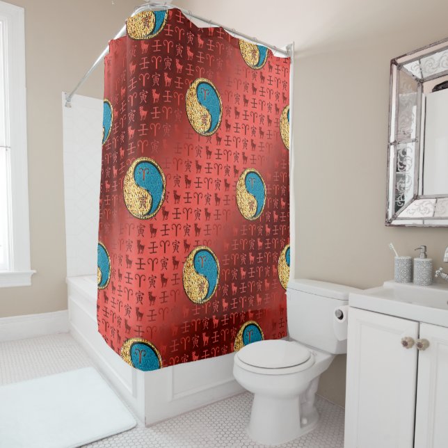 Aries & Water Tiger Shower Curtain (In Situ)