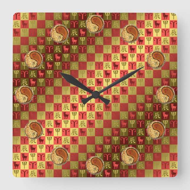 Aries & Wood Dragon Square Wall Clock (Front)