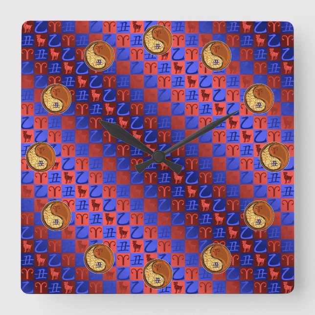 Aries & Wood Ox Square Wall Clock (Front)