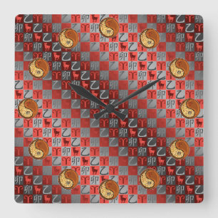 Aries & Wood Rabbit. Square Wall Clock