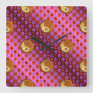 Aries & Wood Rooster Square Wall Clock