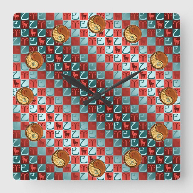 Aries & Wood Snake Square Wall Clock (Front)