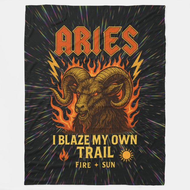 Aries Zodiac 80’s Rock Band Inspired Astrology Fleece Blanket (Front)