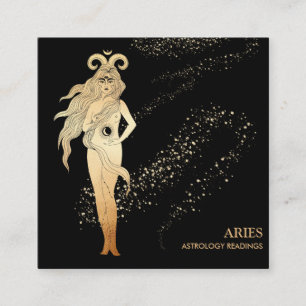 *~* ARIES Zodiac Astrology Reading Gold  Black Square Business Card