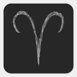 Aries. Zodiac Astrology Sign. Black. Square Sticker