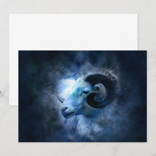 Aries Zodiac Astrology Sign Blue Ram Invitation