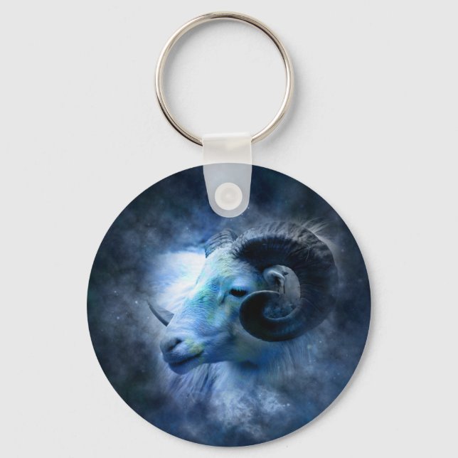 Aries Zodiac Astrology Sign Blue Ram Key Ring (Front)