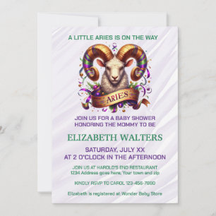 Aries Zodiac Baby Shower Lavender and Green Invitation