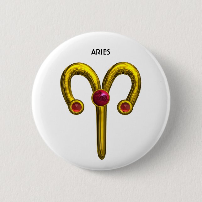 ARIES ZODIAC BIRTHDAY JEWEL 6 CM ROUND BADGE (Front)