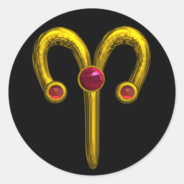 ARIES ZODIAC BIRTHDAY JEWEL CLASSIC ROUND STICKER (Front)