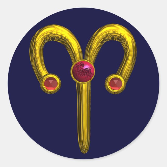 ARIES ZODIAC BIRTHDAY JEWEL CLASSIC ROUND STICKER (Front)