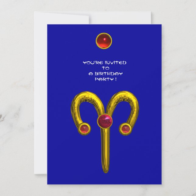 ARIES ZODIAC BIRTHDAY PARTY , Blue ,Gold Yellow Invitation (Front)