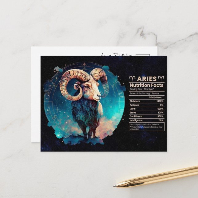 Aries Zodiac Birthday Postcard (Front/Back In Situ)