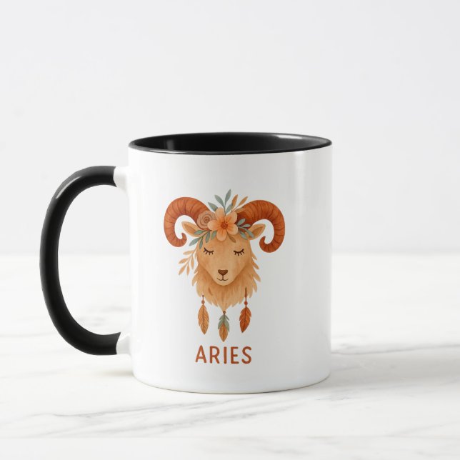 Aries zodiac boho watercolor Coffee Mug (Left)