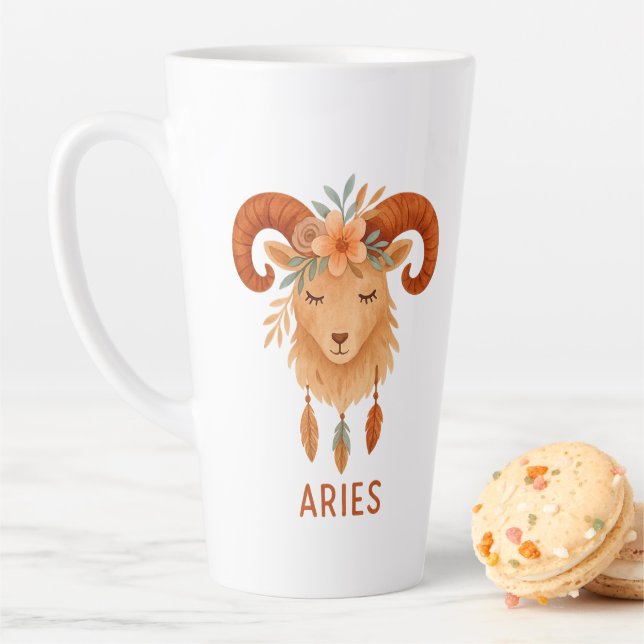 Aries zodiac boho watercolor Latte Mug (In Situ)