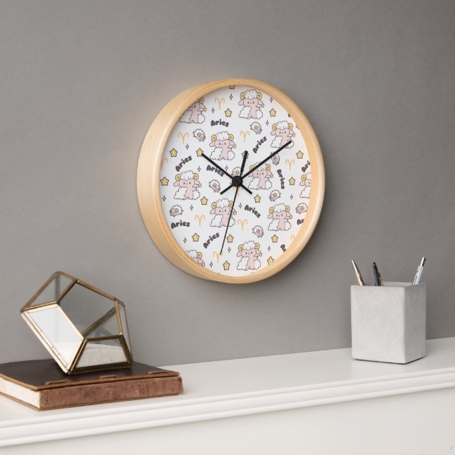Aries Zodiac Charm Pattern Heroic Bunny Clock (Office)
